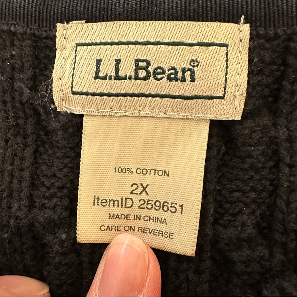 L.L. Bean Women’s Crewneck Sweater Size 2X Dark Gray Cable Knit Fisherman Preppy - Picture 2 of 5